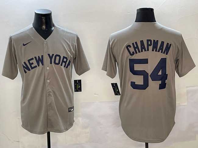 Mens New York Yankees #54 Aroldis Chapman Grey Cool Base Stitched Jersey